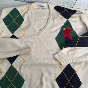 Vintage Pringle of Scotland Argyle Golf 100% Cotton Sweater Size XL